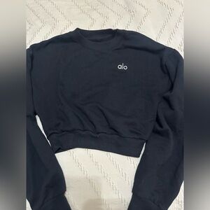 ALO Yoga Black Cropped Crewneck Sweatshirt